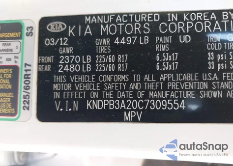 2012 Kia Sportage Lx from USA, damaged, VIN KNDPB3A20C7309554